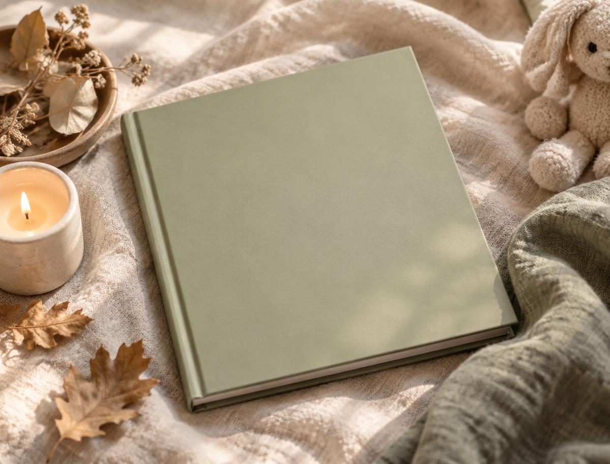 The book resting on a linen blanket in soft morning light